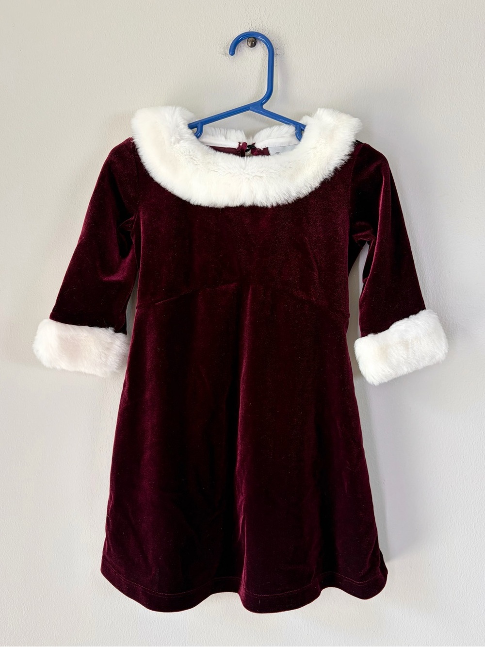 Jona Michelle 3T Deep Red Velvet Holiday Dress with White Faux Fur Trim